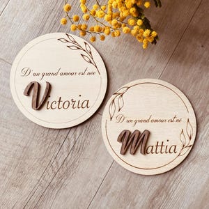 Carte prénom en bois personnalisée, annonce naissance bébé
