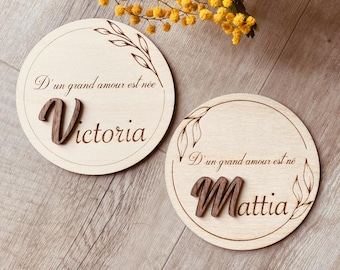 Personalized wooden first name card, baby birth announcement