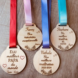 Medalla de madera personalizada, regalo fin de curso escolar, regalo original Día del Padre, regalo niñera personalizado