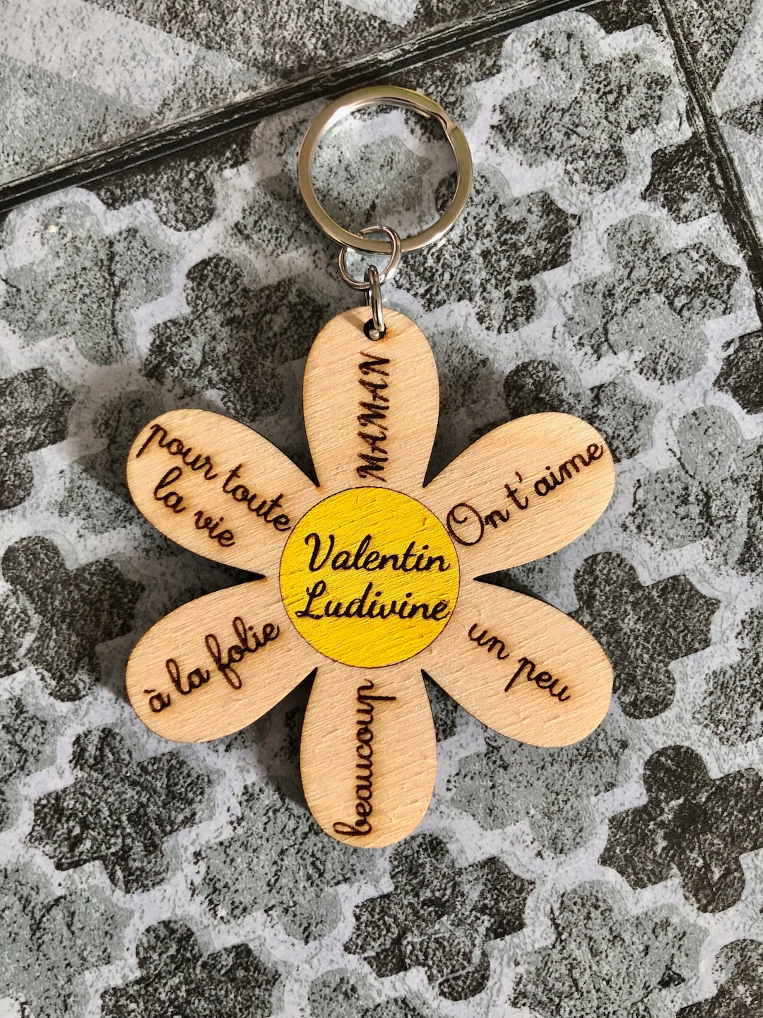 Personalized Wooden Keychain Daisy Flower I Love You Mom, Dad ...