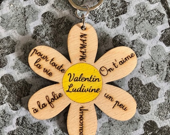Personalized wooden keychain Daisy Flower I love you Mom, Dad, Godfather, Godmother, first name gift idea, decoration