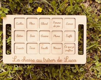 Schatzsuche in der Natur, personalisierte Schatzsuche, graviertes Holz