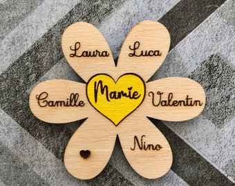 Magnet, aimant en bois personnalisé Mamie, idée cadeau prénoms, décoration