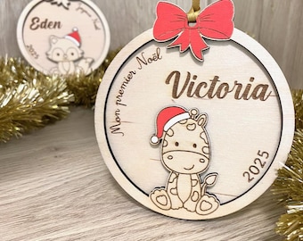 Personalized Christmas bauble, My first Christmas, wooden Christmas tree decoration, engraved wooden Christmas decoration