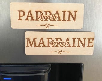 Personalized wooden magnet, asking someone to be a godparent