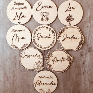 Engraved wooden birth card, personalized wooden first name presentation card