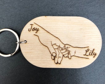 Personalized wooden keyring, mother-daughter, godmother gift, mom gift