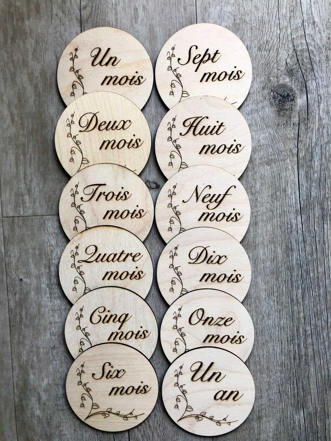 Set of 12 Wooden Baby Milestone Cards From 1 Month to 1 Year, Original ...