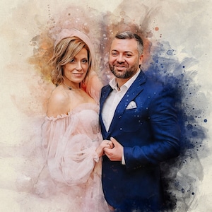 Watercolor Portrait from Photo, Custom Wedding Anniversary Gift for Wife Husband, Painting From Photo, Personalized Couples Painted Portrait