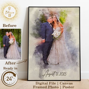 Watercolor Portrait from Photo, Custom Wedding Anniversary Gift for Wife Husband, Painting From Photo, Personalized Couples Painted Portrait