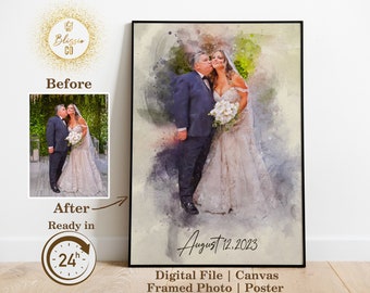 Personalized Watercolor Wedding Portrait, Custom Couple Illustration