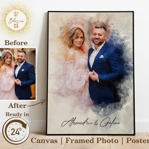 Unique Painted picture from Photo Custom Wedding Anniversary Gift for Wife Husband Watercolor Portrait Personalized Couples Painted Portrait