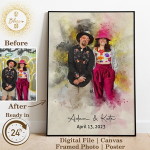 Watercolor Portrait from Photo, Custom Wedding Anniversary Gift for Wife Husband, Painting From Photo, Personalized Couples Painted Portrait