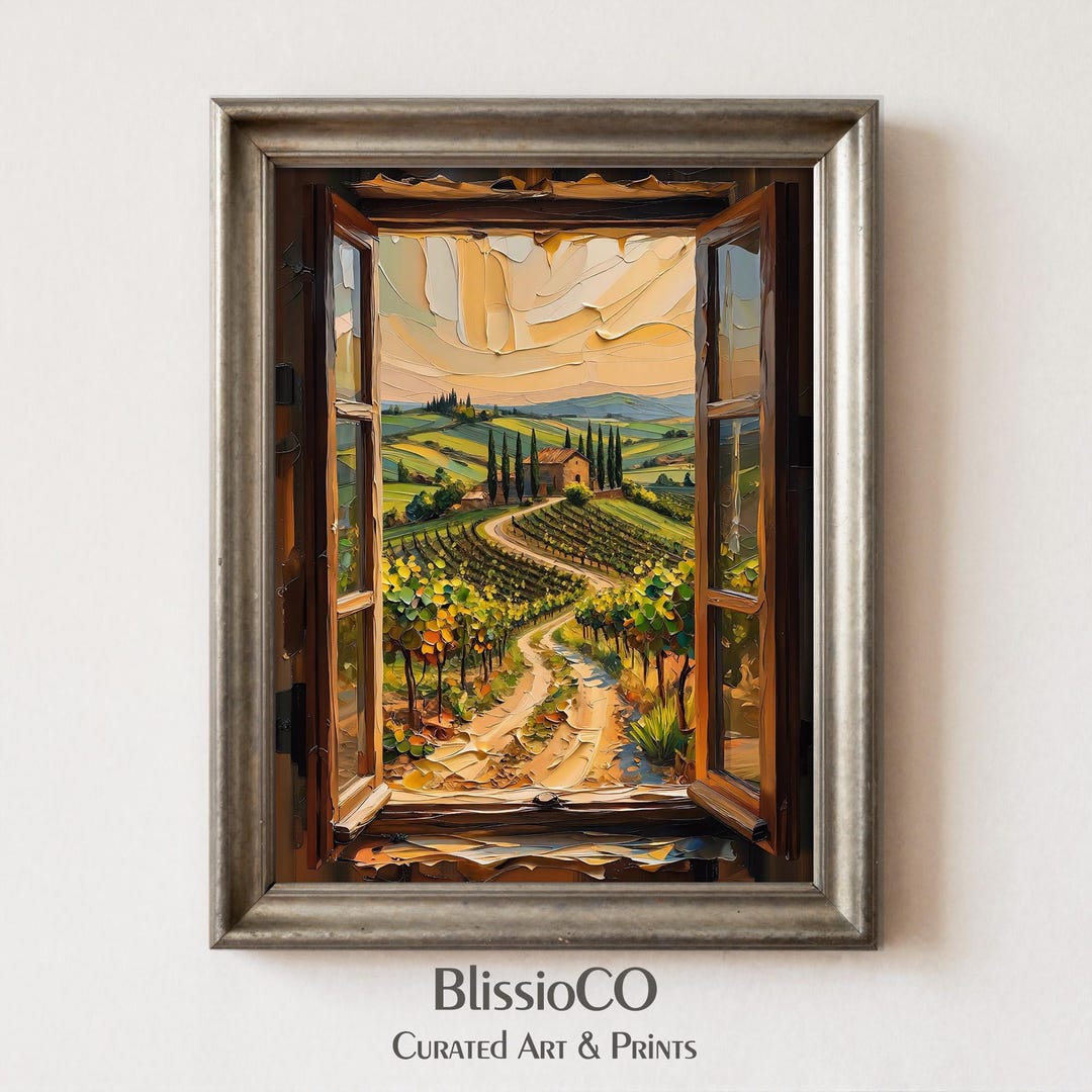 Tuscan Window View Tuscany Window View Impasto Art Print, Italian Vineyard Landscape ...