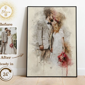 Watercolor Portrait from Photo, Custom Wedding Anniversary Gift for Wife Husband, Painting From Photo, Personalized Couples Painted Portrait