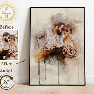 Watercolor Portrait from Photo, Custom Wedding Anniversary Gift for Wife Husband, Painting From Photo, Personalized Couples Painted Portrait