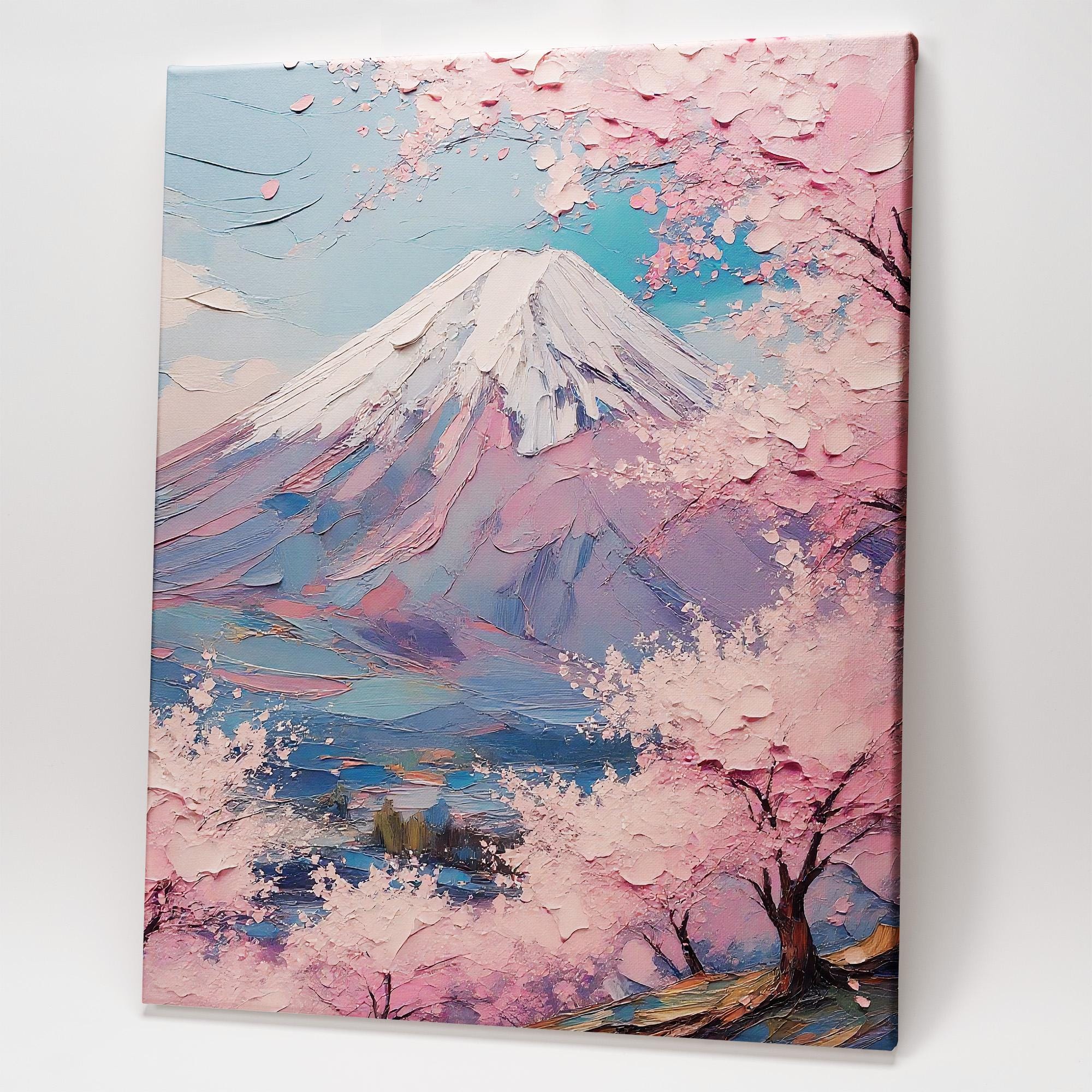 Mount Fuji Wall Art, Cherry Blossom Print, Impasto Japanese Landscape ...