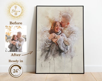 Watercolor Portrait from Photo, Custom Wedding Anniversary Gift for Wife Husband, Painting From Photo, Personalized Couples Painted Portrait