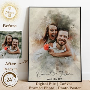 Aangepaste aquarel familieportret, gepersonaliseerd huwelijkscadeau