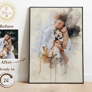 Watercolor Portrait from Photo, Custom Wedding Anniversary Gift for Wife Husband, Painting From Photo, Personalized Couples Painted Portrait