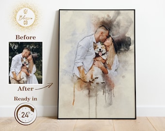 Watercolor Portrait from Photo, Custom Wedding Anniversary Gift for Wife Husband, Painting From Photo, Personalized Couples Painted Portrait