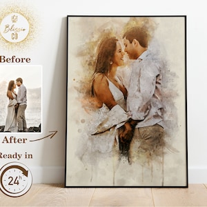 Watercolor Portrait from Photo, Custom Wedding Anniversary Gift for Wife Husband, Painting From Photo, Personalized Couples Painted Portrait