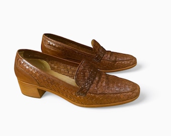 Vintage 1990s Italian Woven Leather Loafers - Size 8 EU 39