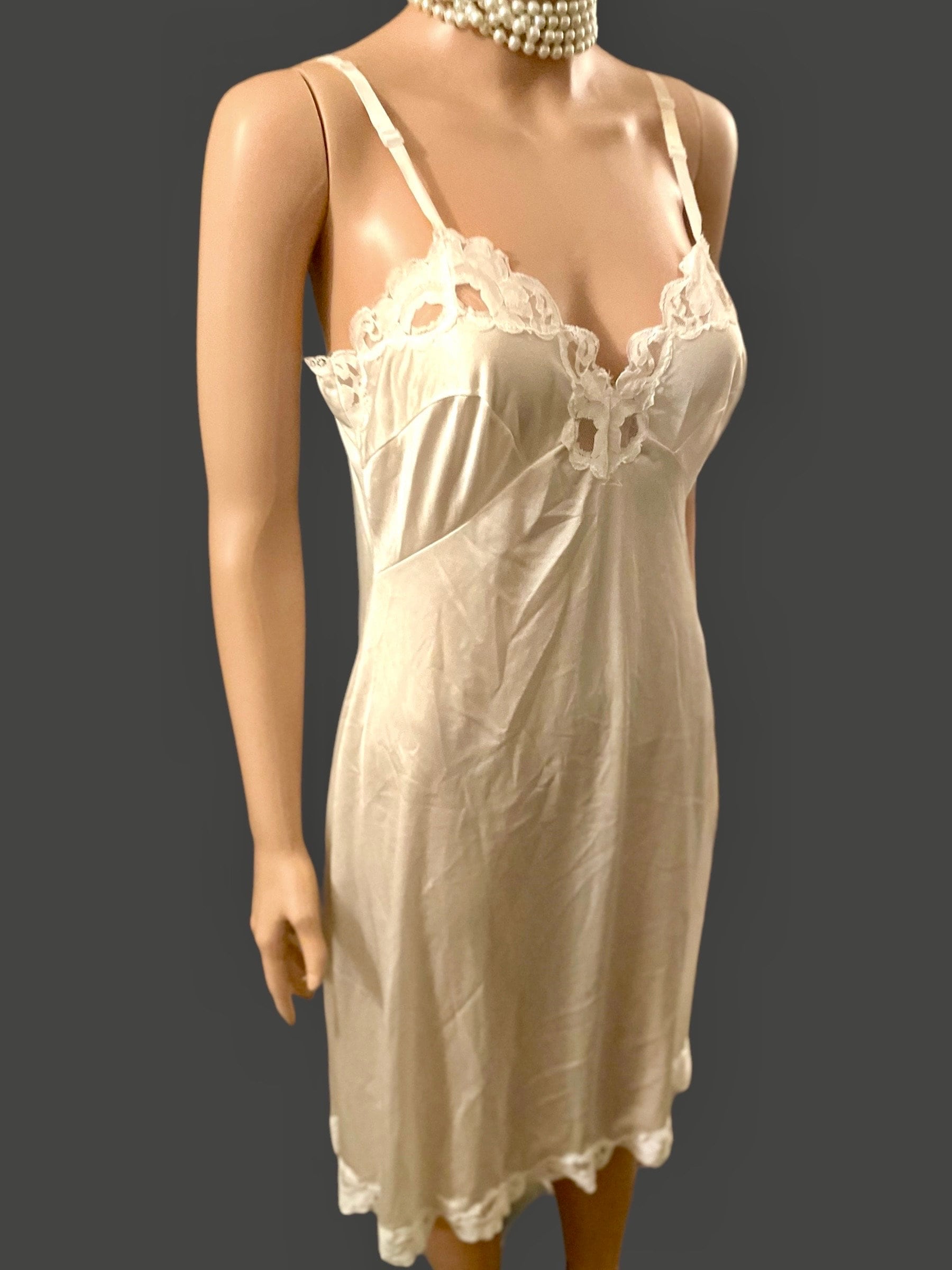 1940s vintage Nightgown slip dress, cream white bridal negligee lingerie dress
