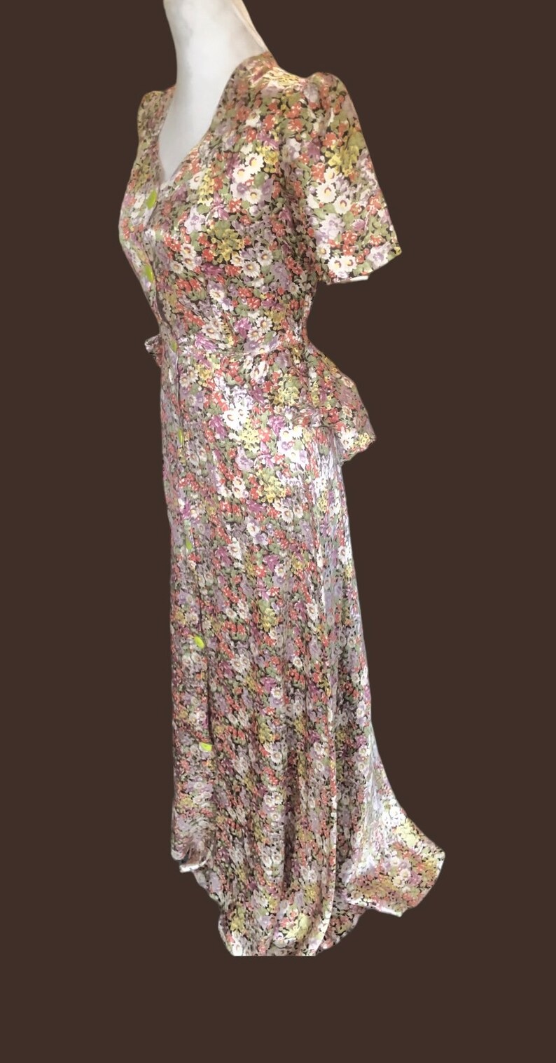 Vintage Rare 1920s Evening Gown, Floral Satin Fabric, Dramatic Floor ...