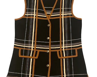 Vintage 1950s Vest Mod Style Pure Wool Joan Knits made in British Colony Hong Kong Gold buttons Black Brown size L
