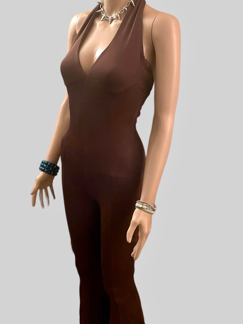 90s les copains taupe knit henley jumpsuit