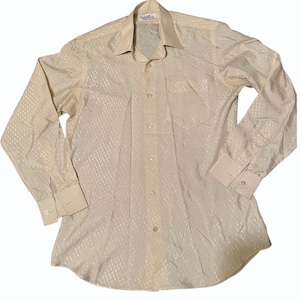 Men&#39;s Vintage Silk Shirt 1930s Rare Single Needle Tailored Dress Shirt Embossed Monongram Gatsby Dandy Retro Ecru size Large