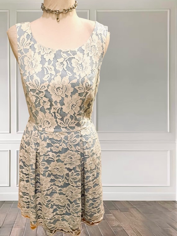 Vintage Lace Dress by Review  Blue Satin white flo