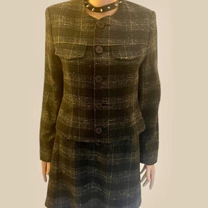 Vintage Tweed Suit Dress Plaid Twin set dress and jacket wool blend Boucle Excellent condition size M