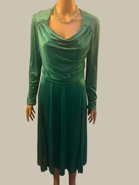 1970s Vintage Kelly Green Satin Dress: Cowl Neck Cocktail Evening Gown,  Medium - Etsy Israel