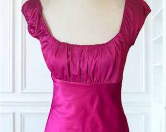 Vintage Pin Up Style Top Vintage Rockabilly blouse Barbie Pink Silky Satin Made in Australia in the 90s Size XS