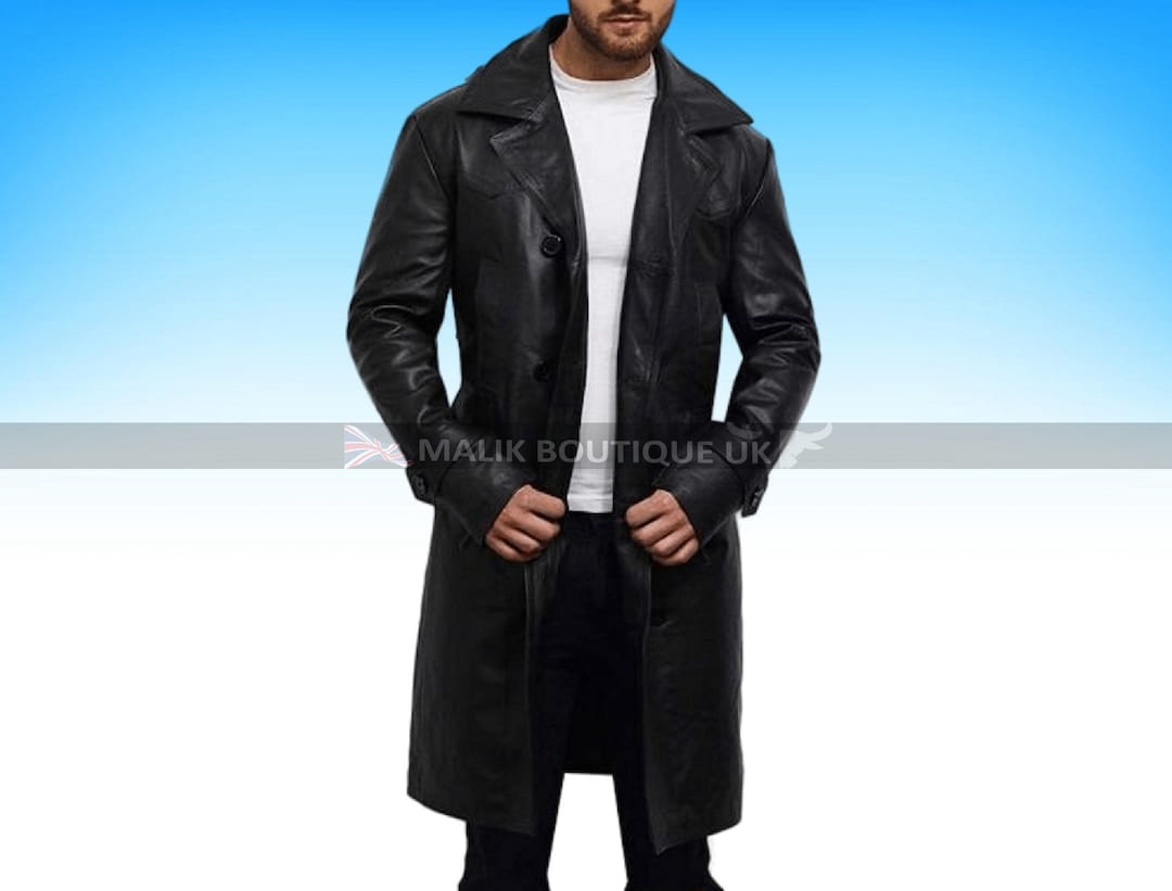 Men's Long Coat Leather Jacket Blazer Motorcycle Trench Etsy