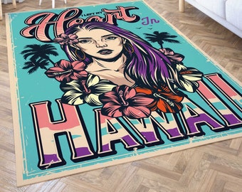 Hawaiian Girl Rug, Hawaii Style Rug, Modern Art Rug, Summer Season Carpet, Colorful Woman Carpet, Holiday Rug for Living Room, Home Decor
