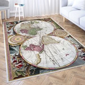 Tapete de mapa mundial, tapete de geografia mundial, tapete de mapa mundial vintage, mapa do mundo antigo, tapete de cidade, tapete de madeira para casa, tapete de sala de hobby, tapete Polus Arcticus