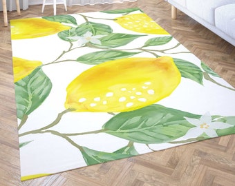 Kitchen Room Rug, Kitchen Rug, Kitchen Room, Lemon Fruit Yellow Rug, Area Rug, Fresh Looking Rug, Yellow Rug, Fruit Themed Rug, Leaf Carpet