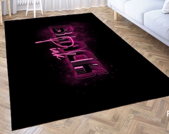 Luxury Black and Pink Crown Rug, Modern BLACKPINK Inspired Floor