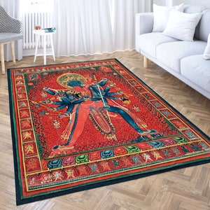 Chakra Samara and Consort, Tibetian Rug, Chakrasamvara Rug, Buddhist Design Rug, Vajravarahi Tibetan Buddhist Tantra, Thangka Rug
