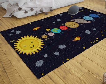 Astronomy Rug, Cartoon Space Planet, Science Rug, Solar System Rug, Kids Room Rug, Play Rug, Solar System, For Children Rooms, Area Rug