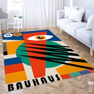Bauhaus Geometric Rug, Abstract Carpet, Minimalist Home Decor, Colorful Room Decor, Mid-Century Rug, Area Rug, Bedroom Rug, Non-slip Base