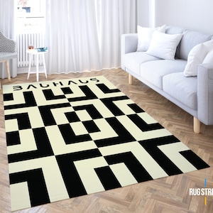 Bauhaus Asymmetric Rug, Bauhaus Black and White Rug, Abstract Carpet, Minimalist Home Decor, Area Decor, Mid Century Rug, Dorm Rug Decor