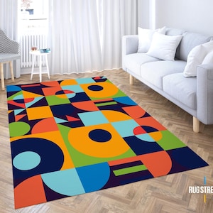 Bauhaus Geometric Rug, Abstract Carpet, Minimalist Home Decor, Colorful Office Decor, Mid-Century Rug, Area Rug, Bedroom Rug, Kids Decor