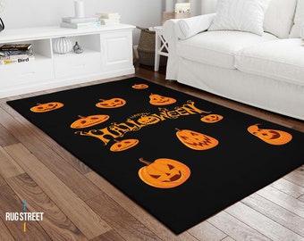 Pumpkin Area Rug, Halloween Rug, Halloween Skull Rug, Floor Mat Carpet, Rugs for Living Room, Gifts Ideas For Halloween Rug, Happy Halloween