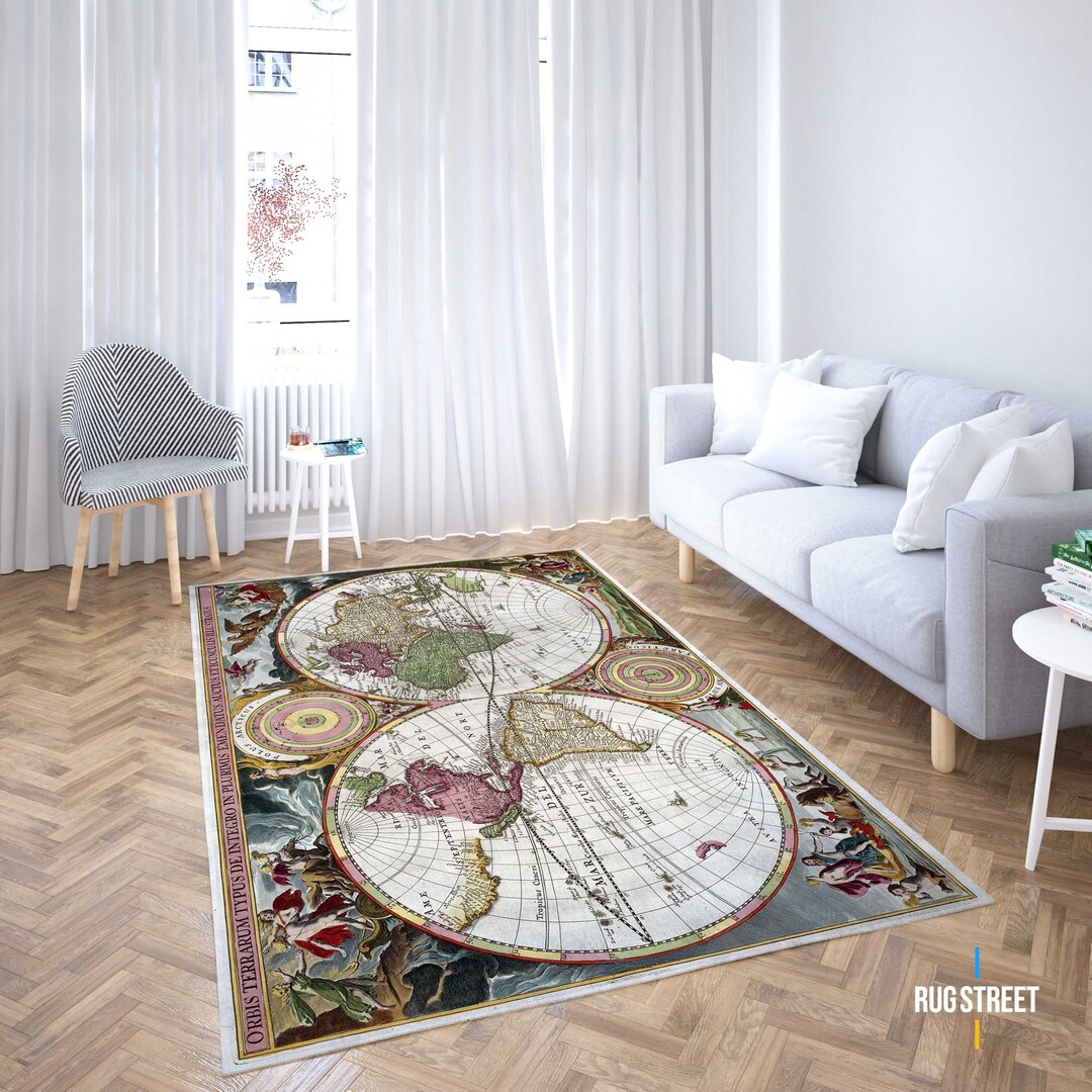 World Map Rug, World Geography Rug, Vintage World Map Rug, Old World
