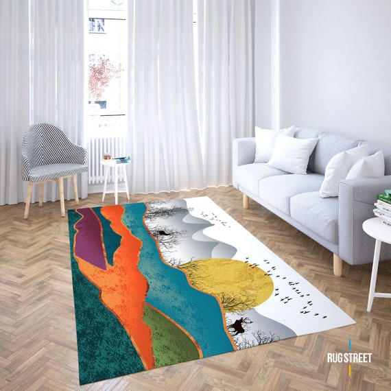 Chalet Rug, Deer Rug, Nature Rug, Sun Rug, Abstract Rug, Area Rug, Popular Rug, Favorite Home Decor, Relaxing Decor, Pop Art