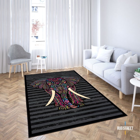 Elephant Rug, Ethnic Rug, Animal Rug, Housewarming Gift, Product Of Abundance, Luck Rug, Africa Rug, Rug for Living Room, Gamer Rug